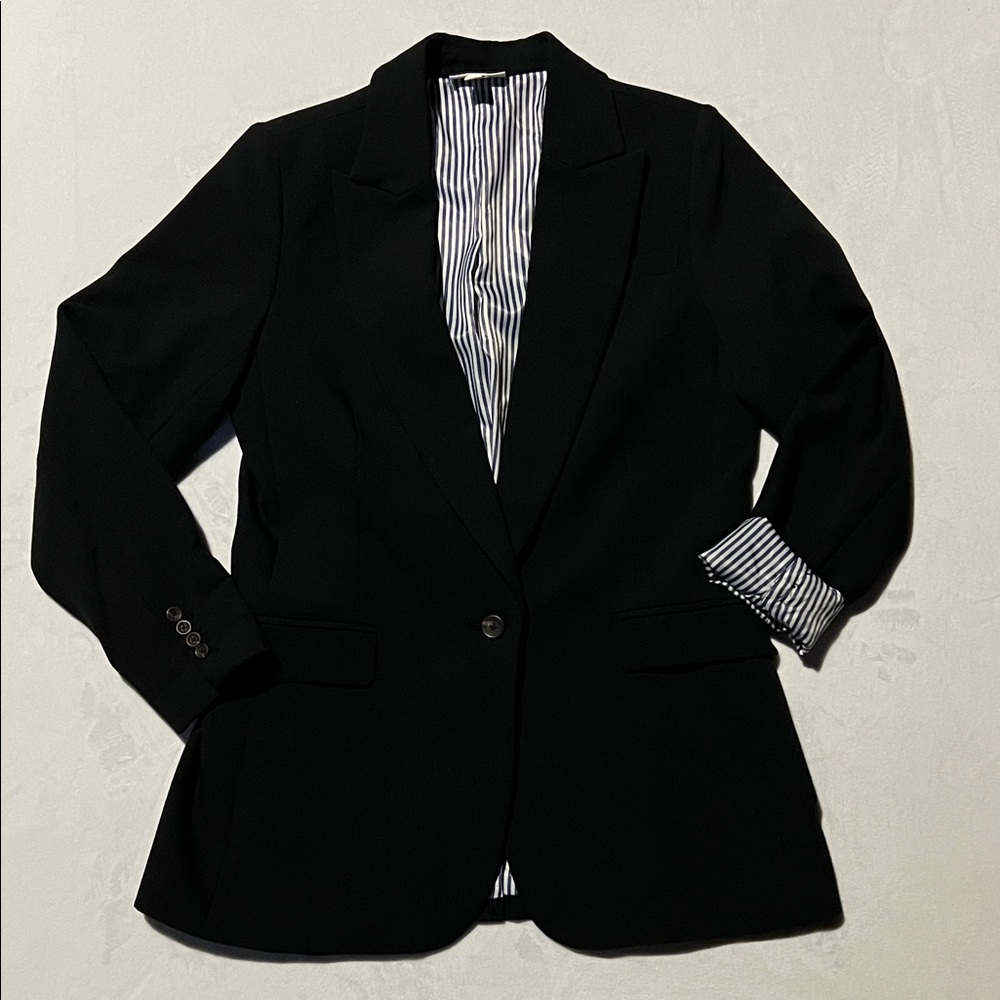 On 34th women’s one button boyfriend blazer jacket in navy lined